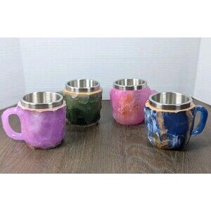 Mineral Crystal Geode Resin Coffee Mugs Multi-Colors Insulated SET OF 4